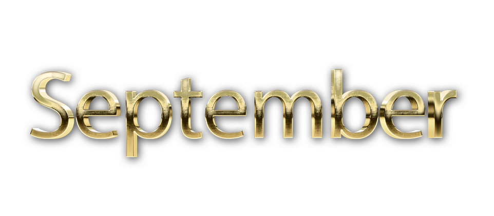 SEPTEMBER month name word SEPTEMBER gold 3D text typography PNG images free